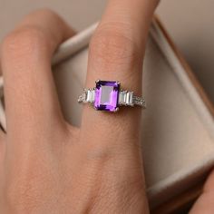 Natural amethyst ring promise ring emerald cut purple | Etsy Emerald Cut Amethyst Ring For Formal Occasions, Elegant Purple Amethyst Baguette Cut Ring, Elegant Purple Baguette Cut Amethyst Ring, Elegant Emerald Cut Amethyst Promise Ring, Elegant Emerald Cut Amethyst Ring, Emerald Cut Amethyst Ring In White Gold, Elegant Emerald-cut Amethyst Birthstone Ring, Elegant Emerald Cut Amethyst Birthstone Ring, Elegant Amethyst Baguette Cut Ring