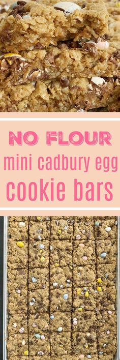 no flour mini cadbury egg cookie bars with text overlay that says no flour mini cadbury egg cookie bars