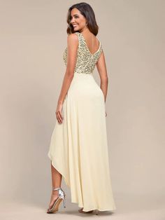 Sexy High-Low Maxi Chiffon Evening Dresses with Sequin Quencinera Dresses, Redprom Dresses, Medevil Dresses, Gown For Ladies, Sondra Celli, Wedding Tshirt, Plus Size Evening Dress, Tamera Mowry, Castaway Cay