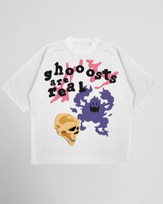 Passionately crafted in the U.S.A from a heavyweight 7.5oz cotton, the Ghosts T-Shirt in White is exquisitely finished with our multi colour design. It's classic streetwear boxy fit makes it a must-have for any wardrobe! Ghosts are Real Graphic "ghooosts are real" Text Heavyweight 7.5oz Tee 100% USA Ethical Cotton 245gsm Double Stitched Collar & Sleeves Classic 90's Fit. We recommend sizing up for an oversized fit Important: Hand Wash Only. Hang Dry Only. DO NOT Machine Wash or Dry. Puff Print Design, Puff Print Tshirt, Bandit Aesthetic, Hello Kitty Hoodie, 90s Fits, Brand Ideas, Classic Streetwear, Puff Print, Colour Design