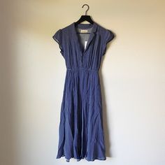 Perfect Condition, New With Tags. Dress Has A Split In The Front With A Blue Liner Underneath. Indigo V-neck Summer Dress, Washed Blue Fitted Dress With Short Sleeves, Casual Washed Blue V-neck Dress, Fitted Washed Blue Dress With Short Sleeves, Fitted Washed Blue Short Sleeve Dress, Casual Indigo Midi-length Dress, Casual Indigo Midi Length Dress, Short Sleeve Washed Blue Summer Dress, Summer Washed Blue Short Sleeve Dress