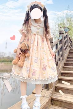 Fabric: Polyester Style types: Sweet Lolita Season: Spring, Summer, Autumn, Winter Include: Dress*1 (Any of the accessory is not included.) Size (IN) Bust Waist Length S 35.43 29.53 35.43 M 37.40 31.50 35.83 L 39.37 33.46 36.22 Size (CM) Bust Waist Length S 90 75 90 M 95 80 91 L 100 85 92 Style Types, One Step Beyond, Doll Collar, Bunny And Bear, Kawaii Dress, Prom Dresses Vintage, Dress Inspo, Moon Print, Sweet Lolita