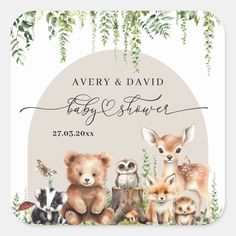 a baby shower with animals and plants on it