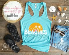 "This cute beachy design is also available in Short Sleeve Crew Neck T-shirt! Check it out here: https://www.etsy.com/listing/1248328771/ ABOUT OUR PRODUCTS    -This great quality tank top is soft to touch and comfortable to wear. It is light weight and smooth, making it a great choice during the hotter months, or as a layering piece when you need an extra layer.  -All orders are individually processed to ensure best quality and accuracy. Each product is designed, printed, and made-to-order. As Babe Shirt, Beach Tanks Tops, Beach Tanks, Summer Tank Top, Summer Tank, Beach Tops, Summer Tank Tops, Top Cute, Hello Summer