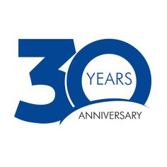 the 30th anniversary logo for 30 years, which is blue and white with an image of a