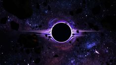 an image of a black hole in the middle of space with stars and planets around it