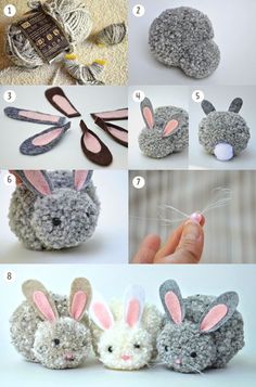 crocheted bunny and rabbit bunnies are featured in this photo collage with the caption's description below