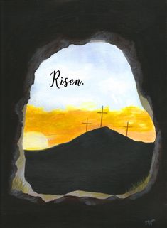 a painting with the words risen written on it