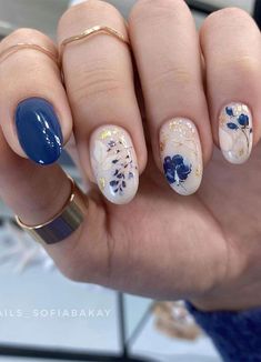 Kutek Disney, Navy Blue Nails, Colorful Nails, Nail Tattoo, Prom Nails, Floral Nails, Chic Nails, Nail Arts