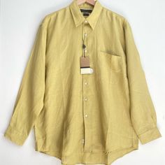 Metropolitan View Irish Linen Men’s Long Sleeve Shirt, Size L, Nwt Material 100% Linen Ptp 24” Length Front 30” Length Back 33” Bn4 Spring Yellow Shirt With Pockets, Casual Yellow Shirt For Work, Yellow Relaxed Fit Linen Shirt, Yellow Relaxed Fit Shirt, Yellow Spread Collar Tops For Spring, Classic Yellow Shirt With Pockets, Classic Yellow Button-up Tops, Yellow Work Shirt With Pockets, Yellow Workwear Shirt With Pockets