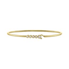 Five diamonds mark the center of the piece. Easily stacked with other bangles or a timeless stand-alone. Bangles Aesthetic, Wire Bangle Bracelets, Wire Bangles, Initial Charm, Chain Ring, White Rose Gold, Initial Necklace, Bangle Bracelet, Chains Necklace