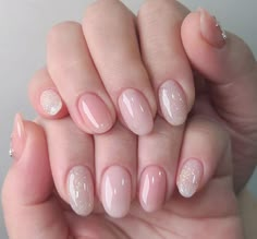 Pink Sparkly Almond Nails, White And Pink Nails, Retro Nails, Asian Nails, Hello Nails, Subtle Nails, Simple Gel Nails, Minimal Nails