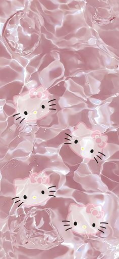 two pink kitty cats floating in the water