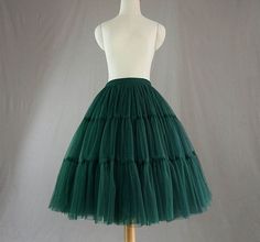 "A tulle skirt with an elastic waist is suitable for women of any size. Purchase guide Waist: choose the actual waist Length: measurement from waist to the part you need!(Refer to the last picture for measurement) Color: leave a note for us the color and color number About Orders If the waist is over than 40 inches, please choose the custom make ! If the length is over than 25.5inches, please choose the custom make ! If the length does not exceed 25.5\"/65cm, please choose custom. After you plac Vintage Tiered Skirt For Party, Vintage Full Tulle Skirt Petticoat, Vintage Full Tulle Petticoat, Vintage Green Tiered Skirt, Custom Tulle Skirt, Dark Green Skirt, Womens Tulle Skirt, Dream Wedding Cake, Layered Tulle Skirt