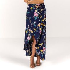 This Skirt Would Be Adorable Pared With Heels And Crop As Shown Brand New With Tags On From Francesca's Wrap Part Is Hard To See In Pictures But It Is Completely Open/Wrap Style With Tie At Waist. Size Small Casual Floral Print Maxi Bottoms, Casual Maxi Length Floral Print Bottoms, Casual Maxi Length Bottoms With Floral Print, Casual Ankle-length Beach Skirt, Ankle-length Maxi Skirt For Beach, Casual Ankle-length Skirt For Vacation, Casual Non-stretch Split Skirt, Non-stretch Split Skirt In Casual Style, Casual Floral Print Wrap Skirt For Vacation