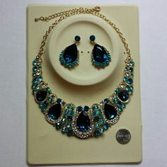 Purchased At New York High End Boutique. Blue Teardrop Jewelry For Formal Occasions, Formal Blue Crystal Jewelry, Turquoise Crystal Jewelry For Party, Blue Teardrop Jewelry Sets For Formal Occasions, Elegant Blue Crystal Jewelry Sets, Party Turquoise Crystal Jewelry, Sapphire Metal Jewelry For Party, Elegant Blue Crystal Jewelry, Sapphire Party Jewelry