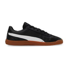 Inspired by terrace culture, the casual Sneaker Puma Club 5v5 is born on the pitch and connects our love for football with a modern court silhouette. The upper features a coated leather material combined with synthetic leather. The t-toe on the vamp as well as the stitching lines incorporate football dna but are reinterpreted in a modern way. The low-to-the ground rubber outsole comes along with a wavy outlook providing durability in style. The gold foil lateral puma branding adds to the premium Sneakers Puma, Black White Gold, The Vamps, Synthetic Leather, Leather Material, Sneakers Black, Casual Sneakers, Gold Foil, Clothing And Shoes