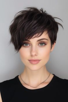 Long Pixie Shag Haircut, Assymetrical Pixie Haircut, 2024 Pixie Cut, Shag Pixie Cut, Shag Pixie, Potato Souffle, Shaggy Pixie Cuts, Haircuts 2024, Shaggy Pixie