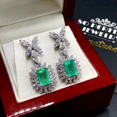 "MADE TO ORDER ONLY!! ENJOY OUR WORRY-FREE SERVICE AND THE DAZZLING, GENUINE JEWELRY WE DESIGN AND HANDCRAFT WITH LOVE❤️ ONE OF A KIND HANDCRAFTED EARRINGS! READY FOR SHIPPING! GIFT WRAP AVAILABLE! FREE UPS EXPRESS! \"You will get the best emeralds from one of the most experienced emeralds wholesalers in the world -- So Perfect Jewelry\" ONE OF A KIND HANDCRAFTED EARRINGS. BEYOND PRECIOUS! STUNNING 6.19TCW, Certified COLOMBIAN Emerald earrings. UNIQUE DESIGN! ONE OF A KIND! TRANSPARENT, SPARKLIN Emerald Diamond Earrings, White Gold Earrings Studs, Diamond Jewelry Designs, Crafting Materials, Colombian Emeralds, Vs Diamond, Gold Chandelier, Free Service, Earrings Unique