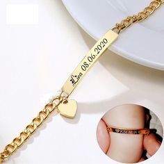 This cute personalized heart bracelet is for babies and toddlers. Personalize it with a name, date of birth or both. Feel free to add an emoji next to name (👑 🤍 ✝️ ) SAFEST MATERIALS - We know our customers are precious and only the very best materials will do. We use only the safest materials and enforce strict purity and safety testing on an ongoing basis. Our products comply with ASTM F 2923-11 (Standard Specification for Consumer Product Safety for Children’s Jewelry). This bracelet is mad Customizable Nameplate Charm Bracelet As Personalized Gift, Customized Nameplate Charm Bracelet For Personalized Gift, Customizable Nameplate Charm Bracelet For Personalized Gift, Personalized Nameplate Bracelet For Mother's Day, Customizable Nameplate Bracelet For Mother's Day, Personalized Gold Nameplate Bracelet, Customized Nameplate Charm Bracelet For Mother's Day, Customizable Nameplate Bracelets For Mother's Day, Personalized Nameplate Charm Bracelet For Mother's Day