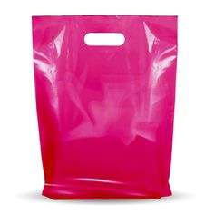 a bright pink plastic bag on a white background