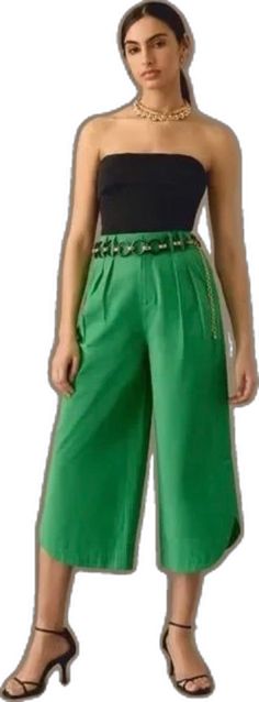 Chic Green High-waisted Pants, Green Long Pants With Belt Loops, Trendy Spring Wide Leg Pants With Belt Loops, Green High-waisted Pants With Belt Loops, Chic Green Pants With Belt Loops, Chic Green Wide Leg Pants With Belt Loops, Trendy Green Bottoms With Belt Loops, Chic Green Bottoms For Day Out, Green Summer Pants With Belt Loops