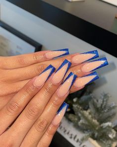 Blue is such a classic and versatile nail color that never seems to go out of style. And this season, royal blue is emerging as one of the hottest sha... Royal Blue Nails Designs, Blue Prom Nails, Blue And Silver Nails, Silver Nail Designs, Royal Blue Nails, Dark Blue Nails, Blue French Tips, Natural Nail Art