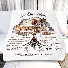 Personalized Blankets for Mom | Custom Mothers Day Gifts Message For Mom, Family Tree Photo, Family Tree Gift, Family Blanket, Custom Family Tree, Heartwarming Photos, Insert Text, Smiling Faces, Dear Mom