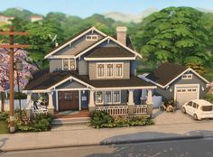 Sims 4 House Garage, Suburban Aesthetic House, Sims 4 Craftsman House, Sims 4 Craftsman, Suburban House Sims 4, Suburban House Layout, Sims 4 Suburban House, Newcrest Sims 4, Suburban House Exterior