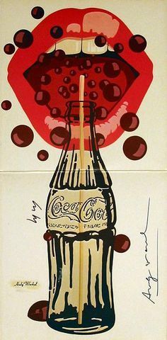 a painting of a coca cola bottle with lipstick on it