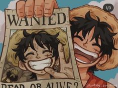 an anime character holding up a newspaper with the caption wanted dead or alive?