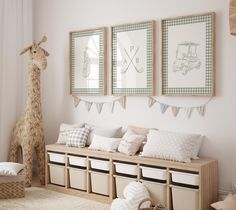 a baby's room with stuffed animals and toys