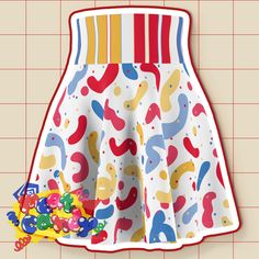 Clowncore Kidcore, Memphis Style Design, Memphis Design Pattern, Clowncore Aesthetic, Yellow Confetti, Clown Clothes, Silly Clothes, Funky Shirts, Rainbow Skirt