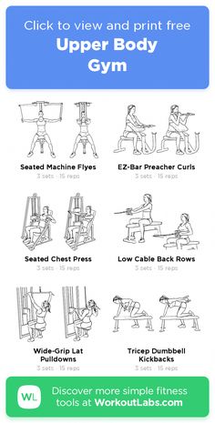 the upper body gym poster is shown with instructions for how to use it and how to use