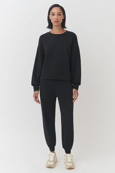 Terry Balloon Sleeve Sweatshirt | Cuyana Comfy Sweats With Elastic Cuffs, Relaxed Fit Sweats For Elevated Casual, Relaxed Fit Sweats For Elevated Casual Athleisure, Athleisure Sweats With Relaxed Fit For Elevated Casual, Solid Color Athleisure Sweats For Everyday, Everyday Solid Color Athleisure Sweats, Athleisure Sweats For Everyday, Relaxed Fit French Terry Sweats For Athleisure, French Terry Athleisure Sweats For Everyday