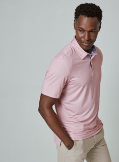 While our performance polos are ideal for functional movement, they are also stylish. The contrast edges add the signature 7DIAMONDS detail, while the fit will keep your comfort level optimal through out the day. Details Models is 6'1" and wears a size medium. Care: Machine wash cold on delicate cycle with similar colors. Do not use products containing bleach, oil or alcohol. Iron on low if needed. Hang to dry. Composition: 92% Polyester | 8% Spandex | 7DIAMONDS Men's Afton Polo Shirt in Dusty R