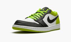 The Air Jordan 1 Low “Black/Cyber” finds Michael Jordan’s iconic first signature shoe in low-top form in an all-new colorway released in 2020. The “Black/Cyber” look reimagines the design of the Jordan 1 Low by incorporating a lime green dotted suede material around the collar and heel. Smooth white leather appears as the base of the shoe on the perforated toe and mid-panel. The forefoot, eyelets, and Swoosh branding on either side are finished off in black leather. Other details include a black Air Jordan 1 Low Black, Jordan 11 Retro Low, Womens Air Jordans, Jordan 11 Retro, Air Jordan 1 Low, Jordan 1 Low, Air Jordan 1 Mid, Air Jordan 1 Retro, Jordan 1 Mid