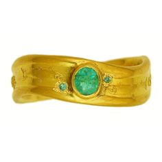 Gold and green, so shiny Unique Gold Emerald Ring With Bezel Setting, Unique Yellow Gold Oval Emerald Ring, Unique Oval Emerald Ring In Yellow Gold, Unique Hallmarked Yellow Gold Emerald Ring, Unique Yellow Gold Emerald Ring With Bezel Setting, Opals Jewelry, Ring My Bell, Port Townsend, 7 Ring