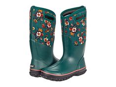 Bogs Classic Tall Painterly - Women's Shoes : Emerald Multi : The cold, rainy days may look dreary but you'll feel fresh as a spring flower with the breathable comfort and reliable protection of the Bogs Classic Tall Painterly boots. Durable hand-lasted rubber upper with 7mm Neo-Tech four-way stretch bootie construction that provides waterproof insulation and comfortable warmth. Dual-side handles for easy boot entry. Max-Wick moisture-wicking lining helps keep feet stay drier. Interior is treate Waterproof Green Boots For Rainy Season, Green Waterproof Boots For Rainy Season, Waterproof Round Toe Boots For Spring, Spring Weatherproof Rain Boots With Round Toe, Insulated Rain Boots For Spring Outdoor Activities, Weatherproof Boots For Outdoor And Rainy Season, Green Rain Boots For Outdoor Use In Rainy Season, Green Boots For Outdoor Rainy Season, Green Weatherproof Rain Boots For Fall