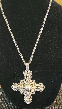 Elegant Jewelry With Intricate Design Cross Pendant, Elegant Necklace With Large Cross Pendant, Elegant Cross Pendant Necklace With Large Pendant, Formal Intricate Cross Pendant Jewelry, Formal Filigree Costume Jewelry Necklace, Formal Costume Jewelry Necklace With Filigree, Elegant Green Cross Necklace, Ornate Cross Pendant Jewelry For Formal Occasions, Handmade Cross Necklace For Formal Occasions