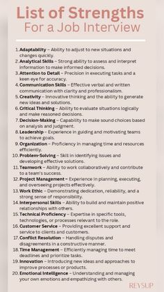 the list of strengths for a job interview