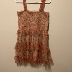 Women’s Floral Ruffled Tiered Dress Brand: Wild Fable Size: Large Retails For $25 Ptp 16” Length 27” Strap Width 2.5” Shell And Lining: 100% Polyester Blue, Red And Orange Floral Print Ruffled In A Tiered Shape Beige Lining Underneath The Dress Has Loops For Hanging On A Hanger Excellent Condition And Like Brand New With No Rips, Stains, Holes Or Tears If You Love This Item But Not The Price, I Am Always Open To Reasonable Offers! Casual Chiffon Sundress With Ruffles, Spring Chiffon Ruffle Dress For Brunch, Fitted Chiffon Sundress With Ruffles, Multicolor Ruffled Sundress For Brunch, Chic Chiffon Sundress With Ruffles, Chiffon Ruffle Sundress For Vacation, Multicolor Ruffled Mini Sundress, Multicolor Tiered Sundress With Ruffles, Summer Chiffon Sundress With Ruffles