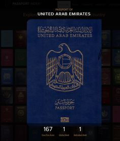 the united arab emirates passport is blue with gold eagle on it's front cover