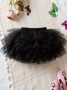 Young Girl Pleated Net Tutu Skirt For Children, New Versatile Design Black    Mesh Fabric Plain Layered/Tiered Slight Stretch  Young Girls Clothing, size features are:Bust: ,Length: ,Sleeve Length: Black Mesh Fabric, Dance Tutus, Black Tutu, Ruffle Flower, Womens Wide Leg Pants, Ballet Dress, Cosplay Dress, Tutu Skirt, Tube Dress