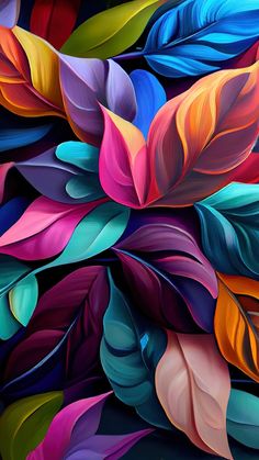 an abstract painting of colorful leaves