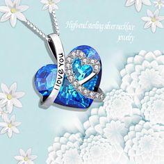 Ocean Heart Clavicle Necklace Material: Alloy Ocean Heart, Heart Shaped Pendant Necklace, The Necklace, Christmas Bracelet, I Love You Forever, Blue Heart, Heartfelt Gifts, Heart Pendant Necklace, Blue Crystals