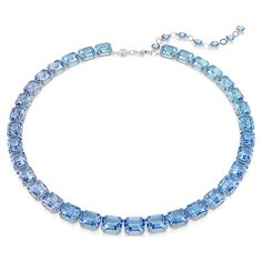 With multiple mesmerizing blue tones, this Millenia necklace contains at least 30% Swarovski ReCreated™ crystals, our most sustainable crystals to date. The luminous design is rhodium plated and features a vivid gradient of octagon-cut crystals and a lobster closure. A piece that would pair beautifully with a matching bracelet or ring. Gigi Outfits, Swarovski Millenia, Blue Crystal Necklace, Lottery Winner, True Summer, Pink Watch, Blue Watches, King Kylie, Swarovski Necklace