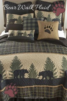 the bear walk quilt is on display in this bedding set with bears and paw prints