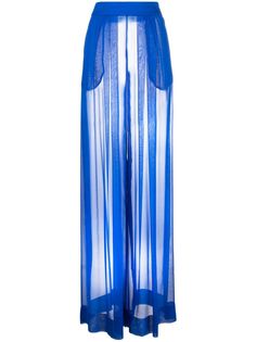 royal blue silk sheer high waist pleat detailing two side slit pockets wide leg floor-length High Fashion Pants, Blue Goddess, Kitty Cheshire, Sheer Pants, Make An Outfit, Laquan Smith, Gucci Balenciaga, Silk Trousers, Silk Pants