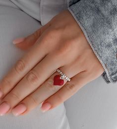 925 Sterling Silver Stretch Red Puff Heart Charm Ring  3mm Sterling Silver round beads  15mm Sterling Silver Red Enamel Puff Heart Charm Stack of 2 includes: one Red Puff Heart Charm Ring one 3mm Plain Ring Silver Heart Charm Ring For Valentine's Day, Heart-shaped Red Sterling Silver Rings, Red Sterling Silver Heart-shaped Rings, Heart-shaped Sterling Silver Ruby Ring, Heart-shaped Sterling Silver Ruby Ring, Fine Jewelry, Plain Rings, Puffed Heart, Charm Rings, Stackable Rings